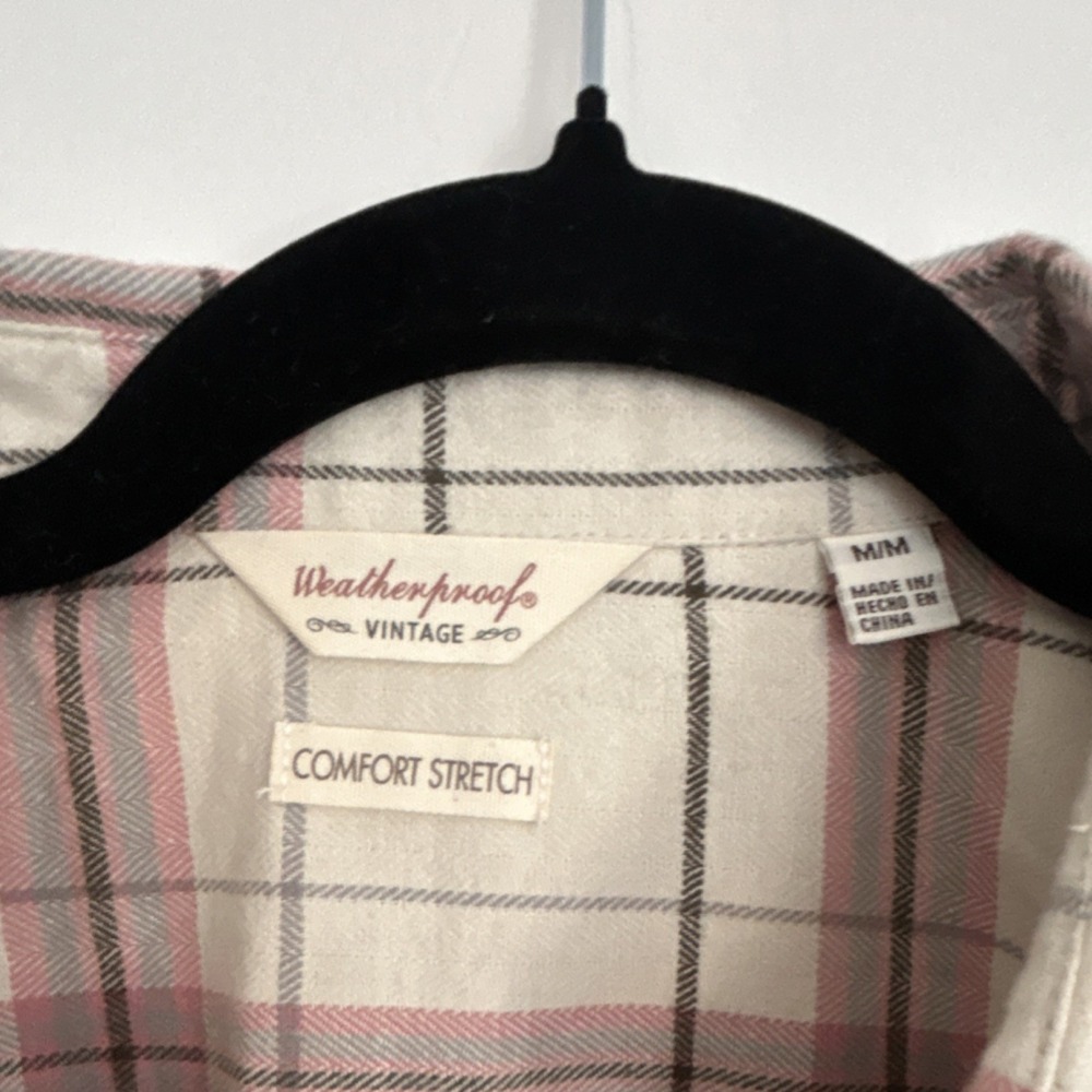 Weatherproof Flannel Comfort Stretch Button-Up Shirt Ivory Pink Gray M Women's - Picture 2 of 5